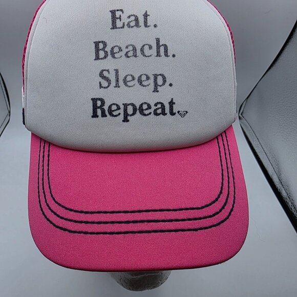 Roxy Eat Beach Sleep Repeat Womens Pink White Trucker Hat Outdoors Summer - Picture 10 of 10